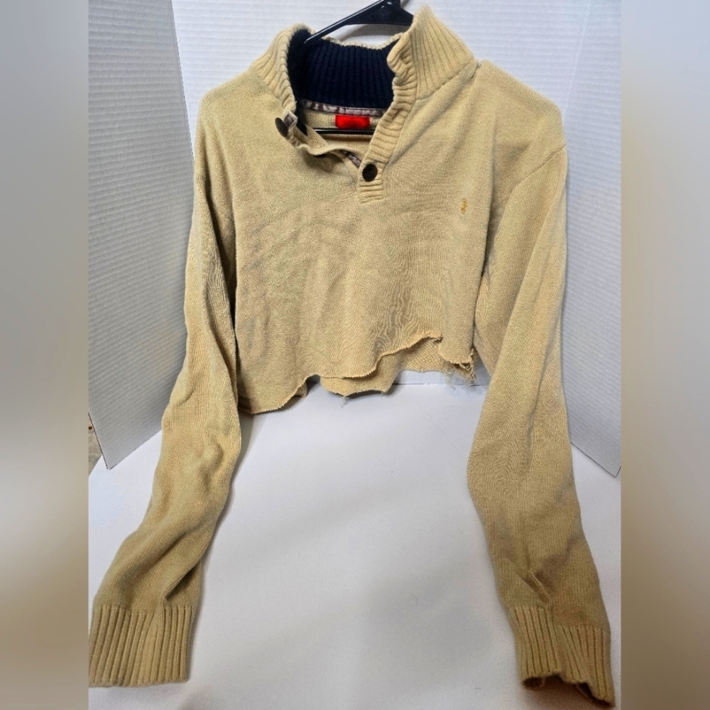Izod cropped and distressed sweater